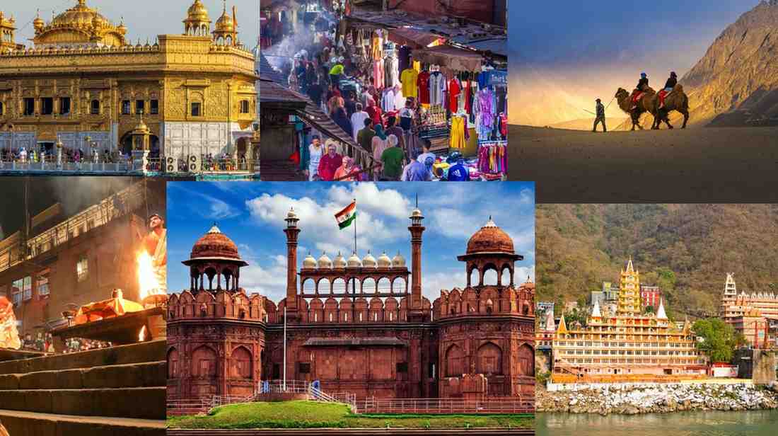 North India featuring Himalayan mountains, historic Red Fort Delhi, and cultural heritage